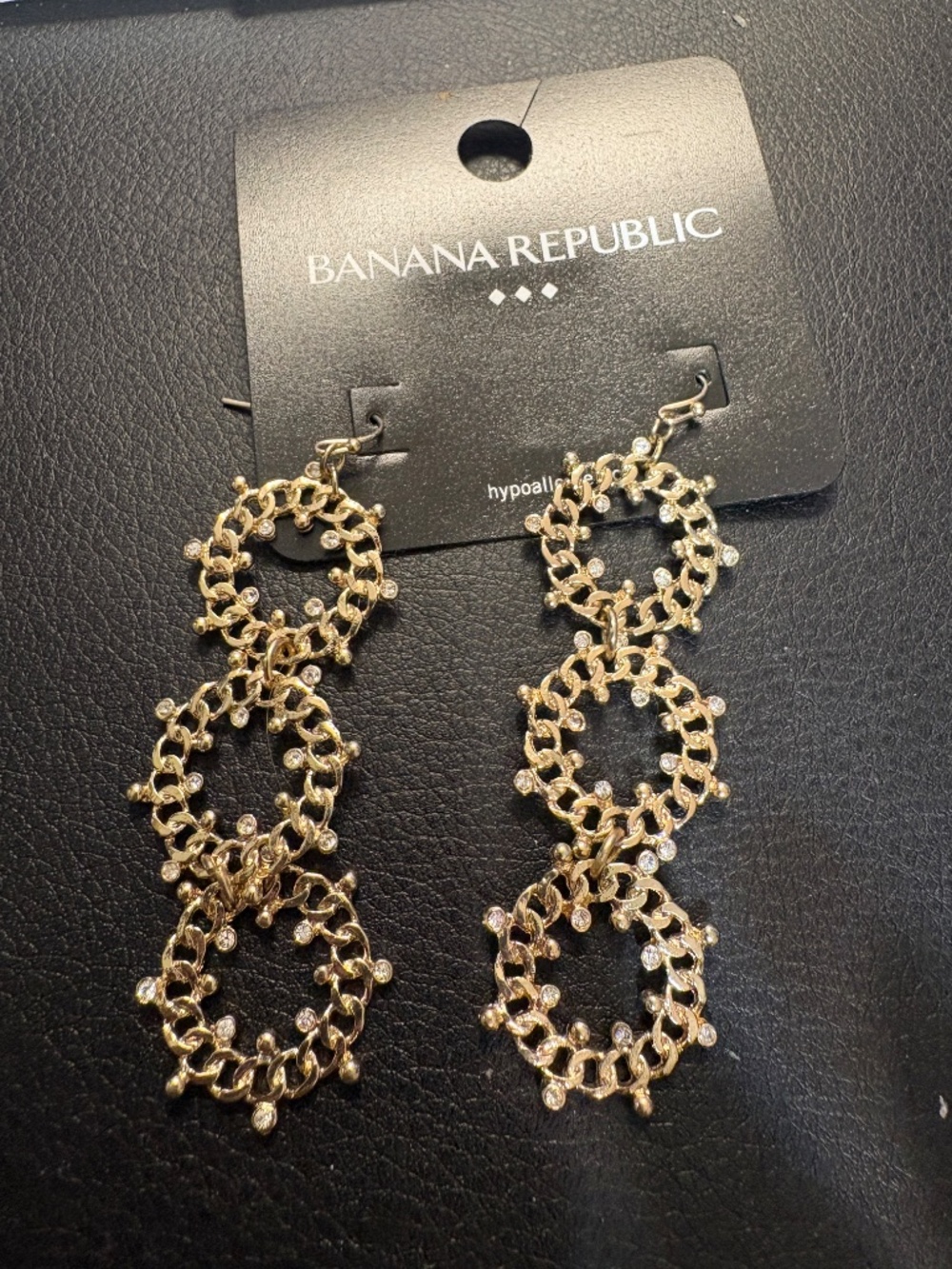 Banana Republic Polished Gold Tone Triple Crystal Filigree Pierced Earrings NWT - Picture 4 of 4